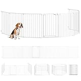 PawHut Welpenauslauf, 8-teilig Welpenlaufstall mit Tür, faltbar Laufstall Baby mit Doppelverriegelungssystem, 61x75cm Hundelaufstall für drinnen und draußen, für Kinder kleine mittelgroße Hunde Weiß