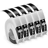 Prägegerät Etiketten kompatibel mit Dymo Prägeband 9mm Schwarz, kompatibel mit Selbstklebendes Dymo Omega Etikettenband Schwarz, für 3D Schriftbänder für Omega Junior Prägegerät, 5 Rollen