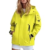 Generisch Damen Regenjacke Leicht Übergröße Wanderoutdoor Loose Fit Regenmantel (Yellow, XL)