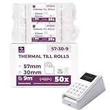 Ec-Cash Thermorollen 57mm x 9m x 12mm - Kassenrollen - Thermopapier - Bonrollen für Bankomat - Kredit-Kartenlesegeräte (57x30x12) (50 Rollen)