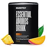 BRAINEFFECT EAAs Pulver - 11 Aminosäuren inkl. aller 8 Essentiellen + hoher BCAA Gehalt, EAA Pulver für gesunde Muskeln, Veganer Aminosäuren Komplex hochdosiert, BCAA Pulver, Geschmack: Mango-Ananas