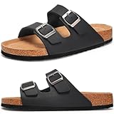 Torotto Herren Pantoletten Leder Unisex-Erwachsene Sandalen Hausschuhe Arbeitsschuhe Antistatik Bequeme Classic(Schwarz,42 EU)