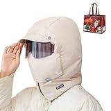 Windproof Full Cover Outdoor Riding Mask with Glasses, Patiyu Mask, Winter Windproof Full Cover Balaclava with Glasses Ski Hat (DE/NL/SE/PL, Alphanumerisch, Einheitsgröße, Beige)