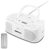MEDION E65010 Stereoradio (CD-Player, Kassette, USB Anschluss, AUX Audioeingang, MP3-Widergabe. UKW PLL Radio,40 Senderspeicher, Batteriebetrieb, Fernbedienung) weiß