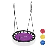 Relaxdays Nestschaukel, runde Hängeschaukel, für Kinder & Erwachsene, verstellbar, draußen, Ø: 80 cm, bis 100 kg, lila