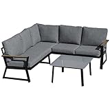 Outsunny 3-teiliges Gartenmöbel-Set mit Beistelltisch L-Form Sofa Balkonmöbel Set mit Kissen Outdoor Aluminium Grau