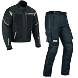 WMW WALI MOTO WEAR Herren Motorrad Sommer Textil Kombi 2-teiler mit Protektoren Herren Motorrad Touring Kombi Biker Motorrad Jacke und Hose (BLACK, L)