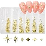 Nagelkunst Charme SternGold, Nail Charms Sterne in Mehreren Größen, 3D Metall Star Nagelkunst Dekorations, Nail Charms Gold, Star Nail Design Art Nagel Charms Maniküre Zubehör für DIY Craft