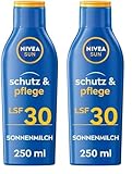 NIVEA SUN Schutz & Pflege Sonnenmilch LSF 30 (250 ml), Sonnencreme für 48h Feuchtigkeit, sofortiger Sonnenschutz vor UVA-/UVB-Strahlen (Packung mit 2)
