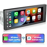 Android Autoradio mit Bildschirm 1 Din Auto Radio Display 6,9 Zoll Kompatibel Wireless Carplay und Android Auto mit Bluetooth Navi WiFi, Google Play, FM/AM/RDS Radio, USB, SWC