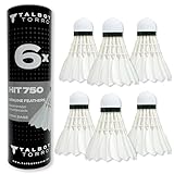 Talbot Torro HIT 750 Naturfederball – 6er Dose – echte weiße Federn, Kork-Kopf – langsame Geschwindigkeit 77 – ideal für Freizeit & Training