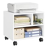 WOLTU Druckertisch mit Rädern, mobiler Druckerständer, Druckerhalter, Druckerwagen auf Rollen, Bürocontainer rollbar, Aktenwagen, mit 3 Fächern, für Büro Arbeitszimmer, 40x35x30 cm, weiß, ASK06ws