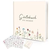 Hochwertiges Hochzeit Gästebuch Vintage, Gästebuch Blanko mit Aufkleber Hochzeit, Gästebuch zum Ausfüllen und Fotos Einkleben,Hochzeitsbuch Ideal für Brautpaar Erinnerungen,Hochzeit Deko (Wildflowers)