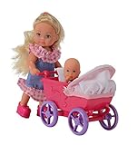 Simba 105736241 - Evi Love Doll Walk, 2-sort., Evi Puppe mit Babypuppe, mit Puppenwagen, inklusive Zubehör, Ankleidepuppe, 12cm, für Kinder ab 3 Jahren