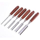 MYUYEE 6-teiliges Stechbeitel-Set abgeschrägte Kante Holzschnitzbeitel Beitel-Set Chrom-Vanadium-Stahl Stechbeitel-Set mit Holzgriff für die professionelle,