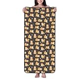 Xiso Ver Kawaii Shiba Inu Hunde-Badetuch, Mikrofaser, Korallensamt, Badetücher, sehr saugfähig, weich, Strandlaken (68,6 x 139,7 cm), luxuriöse Saum-Duschtücher für Fitnessstudio, Reisen, Pool