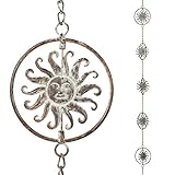 Sun Face Regenketten, 8,5 Fuß Länge, Regenrinne Ketten, Metallschlaufe Regenfänger Kette, Funktioneller und Dekorativer Ersatz für Dachrinnenfallrinne, Regenketten für Außen Garten Balkon Veranda