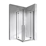 Moments of Glass Jayla Eckduschkabine 100×100 cm 190 cm hoch – 6 mm ESG Sicherheitsglas klar mit Nano-Beschichtung – Drehtüren Edelstahlgriffe Metallscharniere – Schwarze Profile