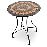 Raburg Mosaiktisch, 60 cm Ø, runder Gartentisch mit Mosaikmuster, Balkon- und Terrassentisch, mediterranes Flair, liebevolle Handarbeit, Mayla, Anthrazit-Grün-Orange