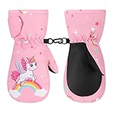 MoKo Kinder Skihandschuhe, Winddicht Wasserdicht Winterhandschue Warm Fäustlinge Sport Handschuhe für Skifahren Radfahren Snowboarden Outdoor-Aktivitäten für Jungen Mädchen von 1-3 Jahren - Rosa
