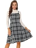 Allegra K Damen Latzkleid Ärmellos Hosenträger Knopfdekor Vintage Kariert Elegant Latzkleid Kleid Schwarz M