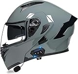 RUANLOV Klapphelm mit Bluetooth für Automatische Reaktion, Motorrad integralhelm mit Bluetooth, Rollerhelm mit Doppelspiegel, ECE Geprüft Sturzhelm für Herren Damen (J M(57~58CM))