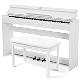 MUSTAR 88 Tasten Digital Piano mit Klavierhocker, Halbgewichtete Tasten Klavier mit USB/MIDI und Bluetooth, Halb-offene Abdeckung, E-Piano mit 3-Pedal-Einheit, Stereolautsprechern, Weiß