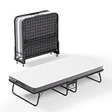 houcheyai Klappbett 90x190 cm Gästebett Klappbar, Klappbett mit Matratze 10cm Dicker, Faltbare Metallbett Einzelbett mit 4 Rollen, Foldable Bed Belastung 200 kg für Schlafzimmer Wohnzimmer