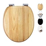 Fanmitrk Toilettendeckel aus Massivholz, Holz WC Sitz, Toilettensitz mit Absenkautomatik, Klobrille Einfache Montage und Einfach zu Reinigen