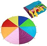 Dimoxii Regenbogen Fallschirmspiel für Kinder, 4 M Fallschirm Bunt Schwungtuch mit 20 Griffen,Regenbogen Fallschirm 13.1 FT Parachutes Spielzeug