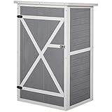 Outsunny Gartenhaus Gerätehaus Geräteschuppen mit Regalböden Geräteschuppen Lagerschuppen für Garten Tanne Schwarz+Grau+Weiß 75 x 56 x115 cm