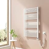 Heilmetz® Badheizkörper Elektrisch 100x60cm Handtuchwärmer mit Digitalem Thermostat mit Timer-Funktion Gerade Handtuchtrockner Weiß 500W