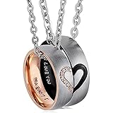 Brateuanoii Paar Halskette Mit Ring Anhänger für Paare - Freundschaftskette Mit Herz, 60Cm 50Cm in Silber, Roségold, Schwarz