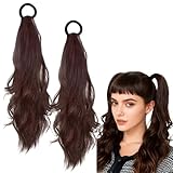 2 Stück Pferdeschwanz Haarteil, 50 cm Wavy Ponytail Extension Mit Elastischem, Braun Pferdeschwanz Haarverlängerung für Frauen (braun)