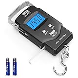 Dr.meter Kofferwaage digital mit Haken (PS01), 110 lb/50 kg Fischwaage, Kofferwaage mit LCD-Display, Maßband, tragbare Gepäckwaage, 2 AAA-Batterien, Angeln Geschenke für Männer
