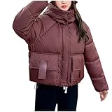 Generisch Damen Jacke Winter Warm Steppjacke mit Kapuze Daunenjacke Gutschein Puffer Jacket Damen-Jacken Baumwolle Pufferjacke Outdoorjacke Übergangsjacke Damen Sale Wein L