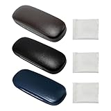 Teawcotie 3 Stück Hardcase Brillenetui, Leder Hartschalen Brillenetui, Brillenbox Tragbare Aufbewahrungsbox, Hartschalen Brillenetui mit 3 Stücke Brillenputztuch für Brillen und Lesebrille