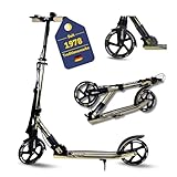 Best Sporting Scooter 205 mm Olivgrün Metallic - Klappbarer Cityroller mit Vorderradfederung, Handbremse, Klingel, Ständer & Tragegurt - Höhenverstellbar für Kinder & Erwachsene bis 100 kg