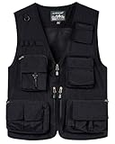 KTWOLEN Herren Anglerweste Sommer Leicht Schnelltrockenweste Funktionsweste Outdoor Fotografie Hundesport Weste Ärmellos Safari Weste mit Viele Taschen, Schwarz, 4XL