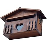 HORIALENCE Wandmontierter Holzbriefkasten für Villa Regensicherer Vorschlagskasten mit Großem Fassungsvermögen Vintage Hausform Sicherer Außen Briefkasten