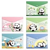 FASHION YO 5 Kunststoffhüllen A4, 5 verschiedene Designs, Kunststoff-Ordner mit Druckknopfverschluss, leichte Brieftaschen für Dokumente, Büro, Schule, Organisation für Kinder und Erwachsene (Panda)