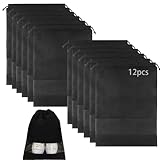 12pcs Non-Woven Schuh Taschen für Reise 32x44 cm Tragbare Schuh Taschen mit klarem Fenster, große Kordelzug Staubdichte Reise Schuh Aufbewahrungstasche für Männer und Frauen, schwarz,XL