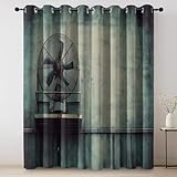 Blickdichte Vorhänge Grau, Retro Industriestil Ventilator Drucke 2er Set H140×B55 cm Verdunkelungsvorhänge Gardinen mit Ösen, Hitzeschutz Gardinen für Wohnzimmer Schlafzimmer