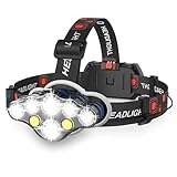 TravelHawk Stirnlampe LED - 18000 Lumen - Kopflampe Stirnlampe Aufladbar 8 Lichtmodi Kopflampe Rotlicht Warnlicht 90° Einstellbar Wasserdichte Stirnlampe für Campen, Laufen, Joggen, Angel