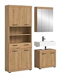 xonox.home – 3 TLG. Badkombination Scout 149x191x34 cm in Artisan & Schwarz – Set bestehend aus Hochschrank, Waschbeckenunterschrank & Spiegelschrank – Großes Stauraumangebot im modernen Design