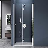 doporro Duschtür Nischentür dusche Duschabtrennung Duschkabine 80x190cm Falttür für Nische ESG-Sicherheitsglas Klarglas inkl. beidseitiger Easy-Clean-Beschichtung Teramo26K
