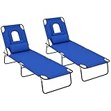 Outsunny Outdoor Faltbare Sonnenliege 2er Set, 4-stufig verstellbare Rückenlehne Liegestuhl mit Kissen und Leseloch, Blau