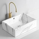 ZYCDP Aufsatzwaschbecken Keramik Waschbecken Bad Marmor mit Überlauf 510 X 360 X 155 mm Weiß