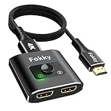 HDMI Switch Hdmi Splitter 4K @ 60Hz, Aluminium Bi-Directional hdmi Switch 2 in 1 Out or 1 in 2 Out Hdmi Splitter switcher Supports HD 4K 3D 1080P (Schwarz mit 1m Datenkabel)