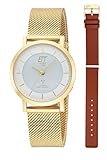 ETT Eco Tech Time Funk Solar Damen Uhr Analog mit Edelstahl,Leder Armband ELS-11619-11MS